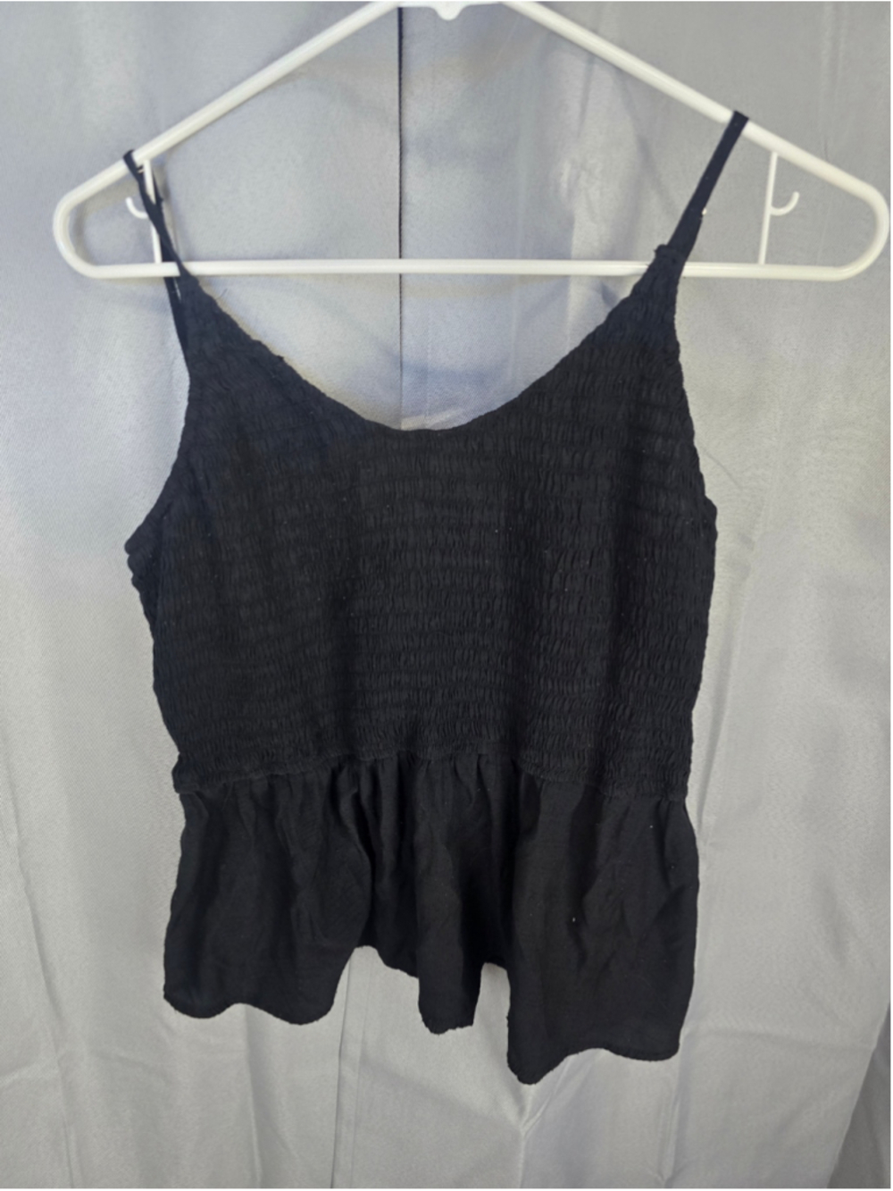 Women's BIBI Black Smocked Peplum Camisole Top Size XL